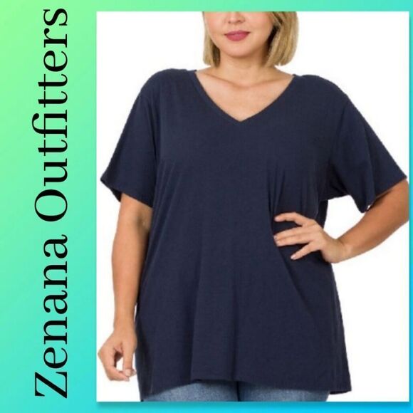 New In Package Zenana Outfitters Oversized Boyfriend Tee in Navy - Picture 1 of 6